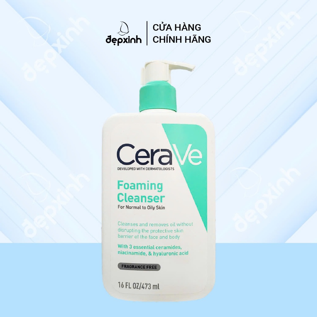 Sữa rửa mặt cho da dầu và da thường CeraVe Foaming Facial Cleanser ...