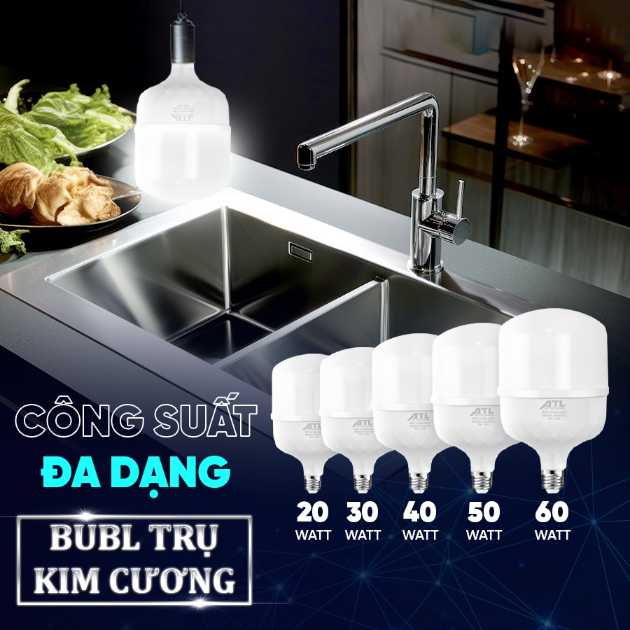 Bộ 6 bóng đèn led ATL bulb trụ kim cương 20W-60W, combo 6 bóng đèn led trụ chống nước,ánh sáng trắng