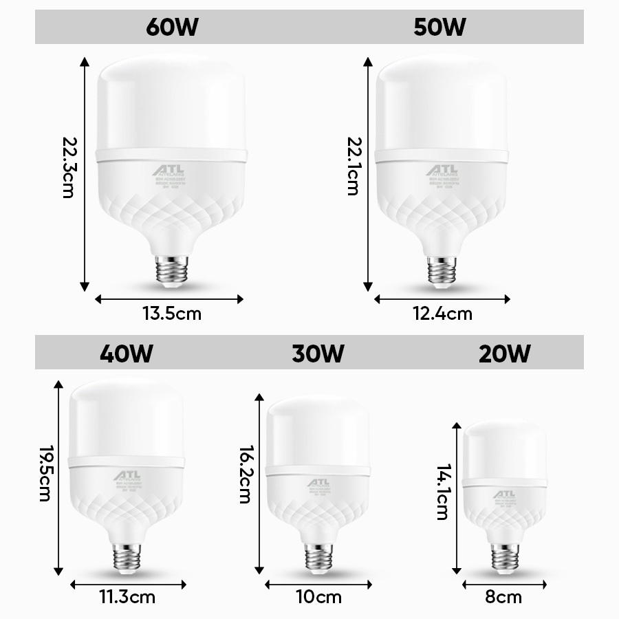 Bộ 6 bóng đèn led ATL bulb trụ kim cương 20W-60W, combo 6 bóng đèn led trụ chống nước,ánh sáng trắng