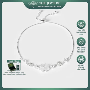 Lắc tay bạc nữ TLEE cỏ bốn lá đá trắng lấp lánh dây rút bạc 925 cao cấp TLEE JEWELRY LT0112