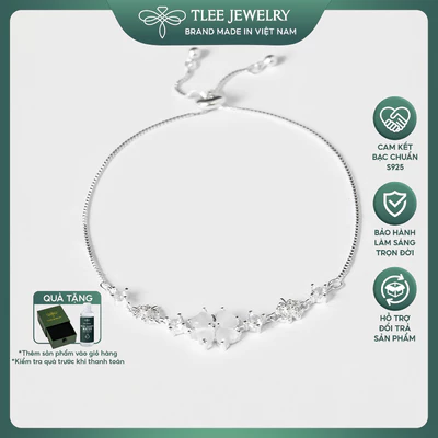 Lắc tay bạc nữ TLEE cỏ bốn lá đá trắng lấp lánh dây rút bạc 925 cao cấp TLEE JEWELRY LT0112