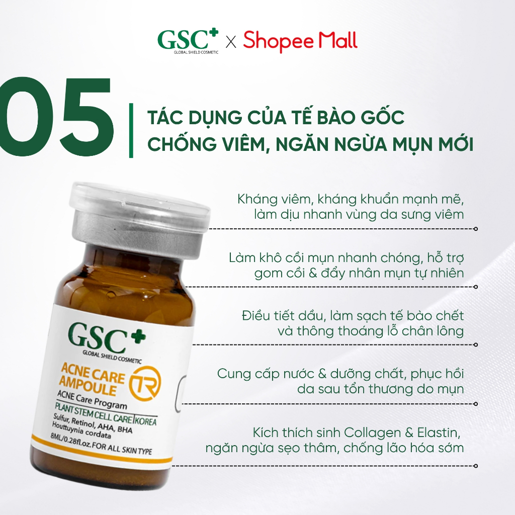 Tế Bào Gốc Hỗ Trợ Xử Lý Mụn Hàn Quốc GSC Acne Care Ampoule TR 8ml – Tế Bào Gốc Chống Viêm, Ngăn Ngừa Mụn Mới - GC085A