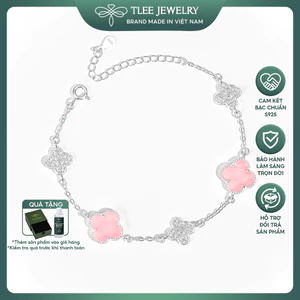 Lắc tay bạc nữ TLEE năm charm hoa cỏ bốn lá đa sắc sang trọng đá 10mm TLEEJEWELRY LT0408