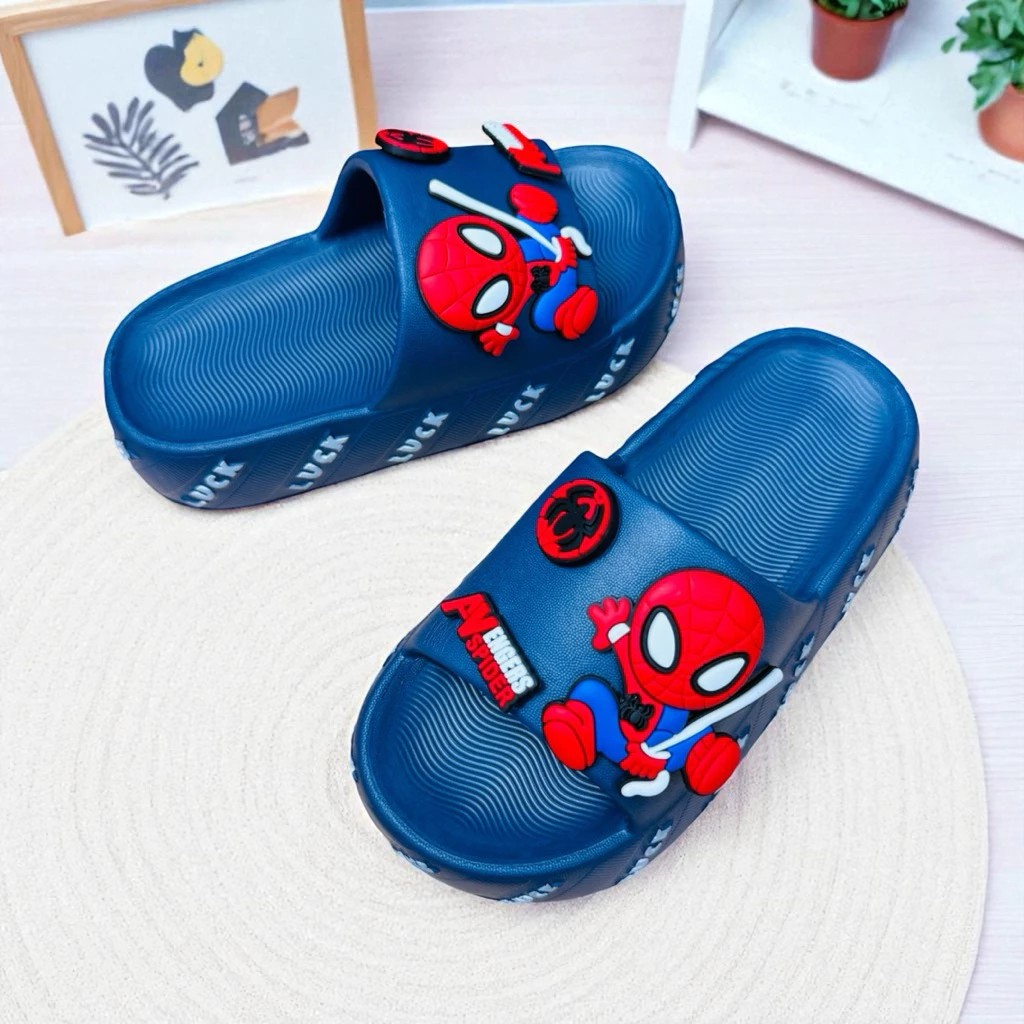 Dép bánh mì thời trang cho bé trai đế có hoạ tiết chữ hình siêu nhân nhện siêu nhẹ êm chân