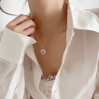 [🔥XƯỞNG SALE 9K 🔥] Dây Chuyền Bạc Mặt Trái Tim Đá Hồng Xinh Xắn Cho Nữ N109