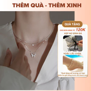 Dây Chuyền 2 Lớp Mặt Bướm Đính Đá Phong Cách Hàn Quốc Đơn Giản Cổ Điển N126