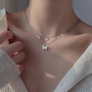 [🔥XƯỞNG SALE 9K 🔥] Dây Chuyền 2 Lớp Mặt Bướm Đính Đá Phong Cách Hàn Quốc Đơn Giản Cổ Điển N126