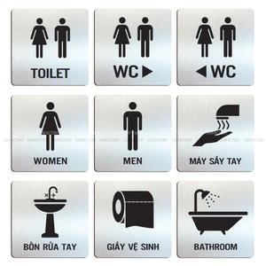 Biển báo, biển chỉ dẫn khu vực toilet nhôm xước in UV SAN.WOOD 10CM decor quán