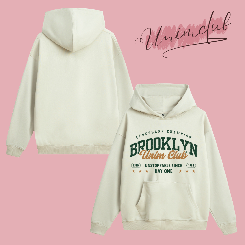 Áo Hoodie Nỉ Chân Cua Boxy Brooklyn Unim Áo Nỉ Chui Đầu Có Mũ Bản To Hình In Cao Cấp Chống Bong Nứt