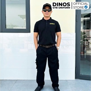 Áo Thun Bảo Vệ Dinos Tay Ngắn, Cổ Trụ, Màu Đen In Chữ Vàng Cho Nam Bảo Vệ, Vệ Sĩ, Nhân Viên An Ninh