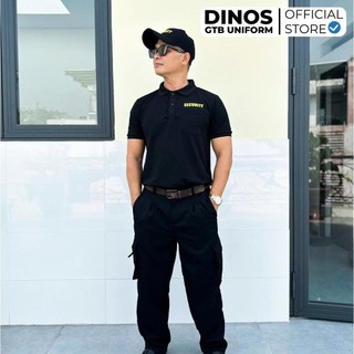 Áo Thun Bảo Vệ Dinos Tay Ngắn, Cổ Trụ, Màu Đen In Chữ Vàng Cho Nam Bảo Vệ, Vệ Sĩ, Nhân Viên An Ninh
