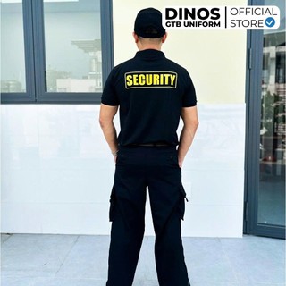 Áo Thun Bảo Vệ Dinos Tay Ngắn, Cổ Trụ, Màu Đen In Chữ Vàng Cho Nam Bảo Vệ, Vệ Sĩ, Nhân Viên An Ninh