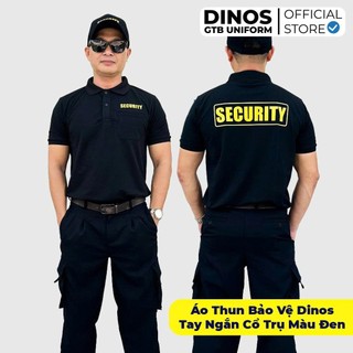 Áo Thun Bảo Vệ Dinos Tay Ngắn, Cổ Trụ, Màu Đen In Chữ Vàng Cho Nam Bảo Vệ, Vệ Sĩ, Nhân Viên An Ninh