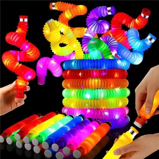 Set 6 ống Pop Đồ Chơi Ống Kéo Co Giãn Có Đèn LED Phát Sáng Cho Trẻ Em