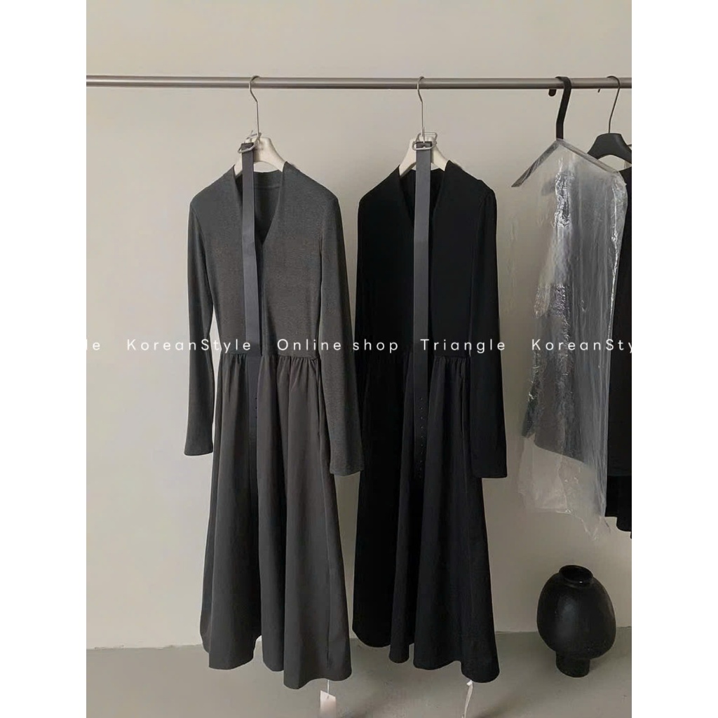 TRIANGLE - BeU Dress (Cân nhắc kỹ, return is not welcomed)- Đầm thun dài tay Hàn Quốc kèm belt thanh lịch