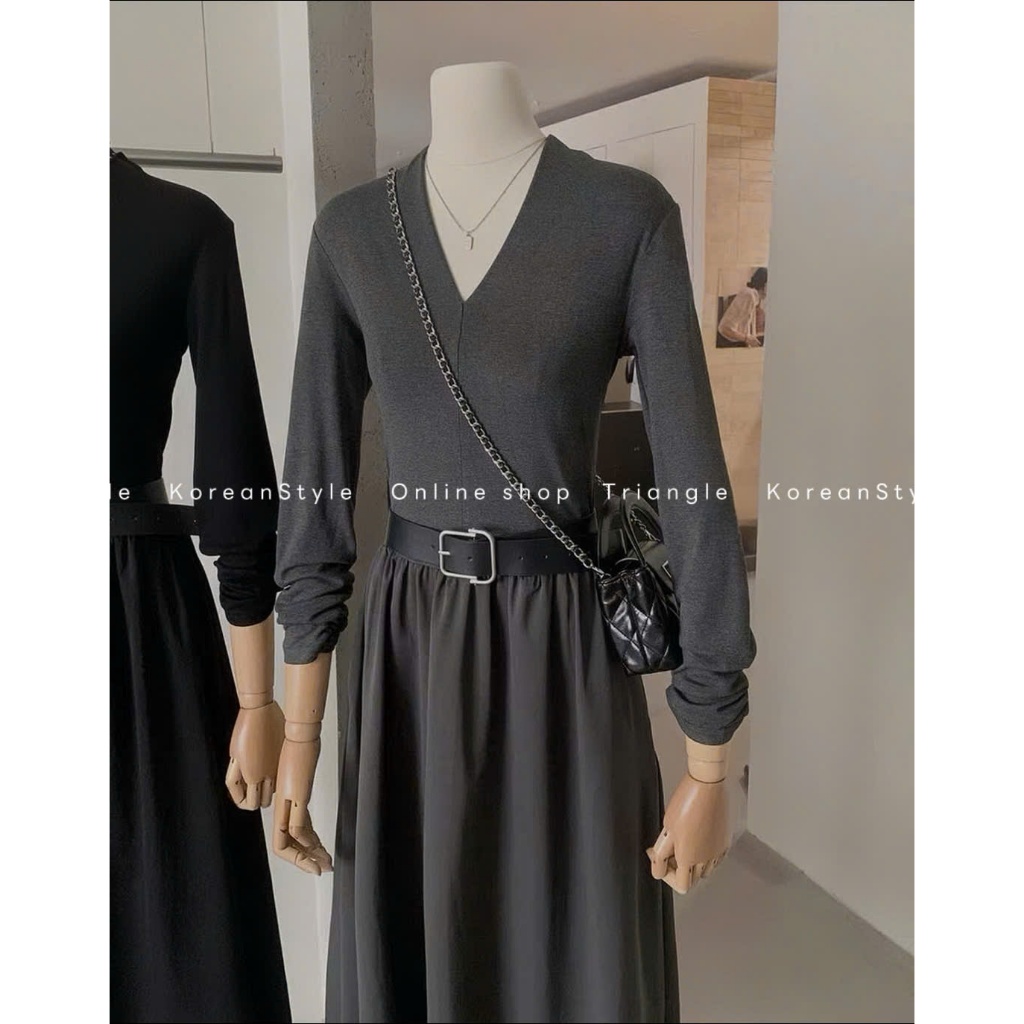 TRIANGLE - BeU Dress (Cân nhắc kỹ, return is not welcomed)- Đầm thun dài tay Hàn Quốc kèm belt thanh lịch