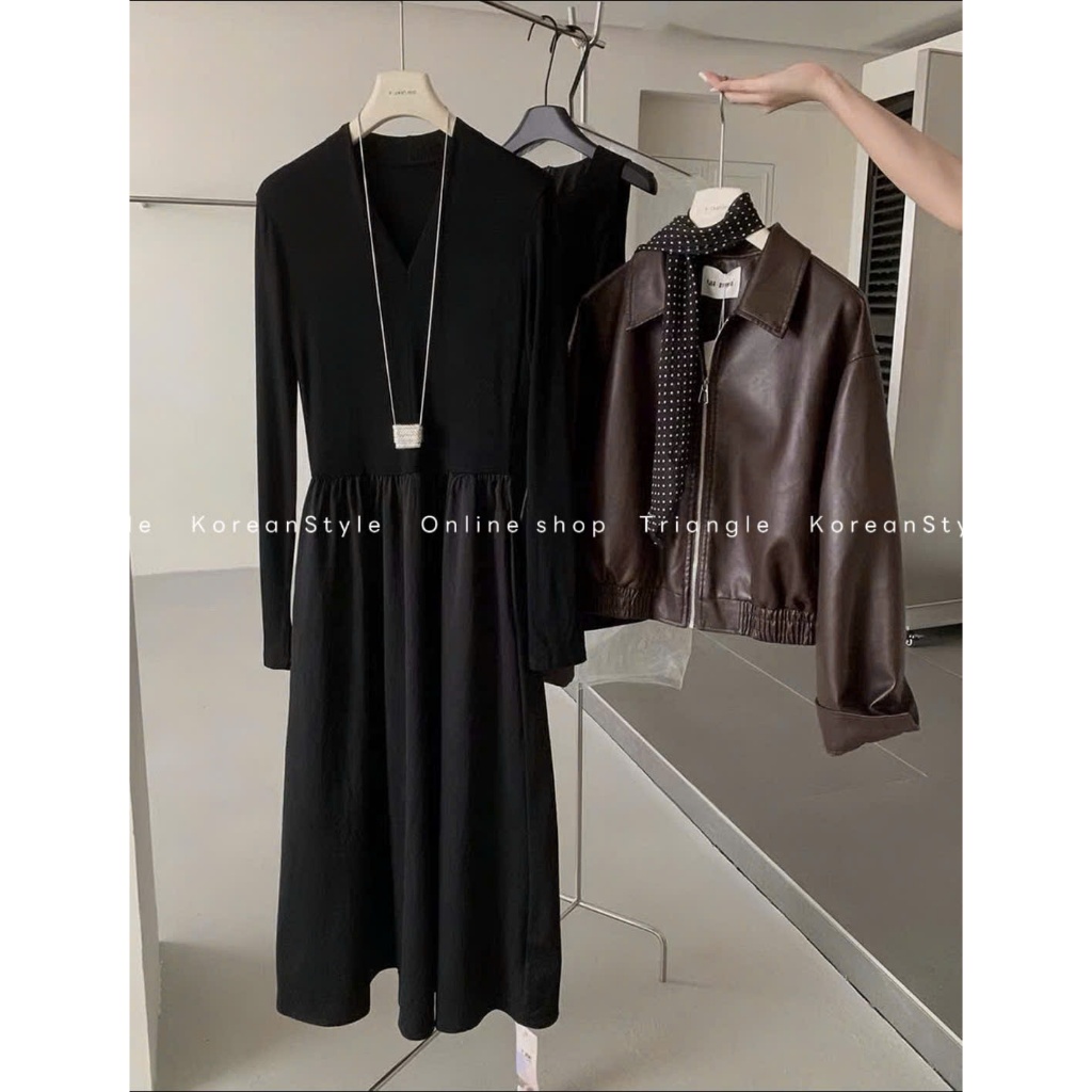 TRIANGLE - BeU Dress (Cân nhắc kỹ, return is not welcomed)- Đầm thun dài tay Hàn Quốc kèm belt thanh lịch