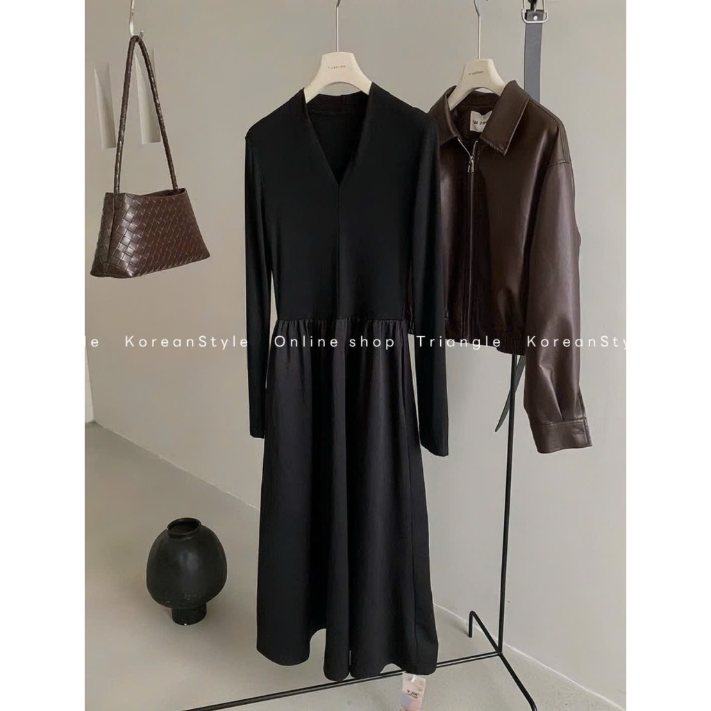 TRIANGLE - BeU Dress (Cân nhắc kỹ, return is not welcomed)- Đầm thun dài tay Hàn Quốc kèm belt thanh lịch
