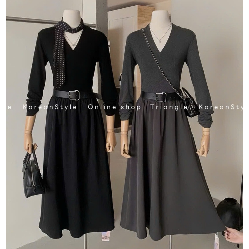 TRIANGLE - BeU Dress (Cân nhắc kỹ, return is not welcomed)- Đầm thun dài tay Hàn Quốc kèm belt thanh lịch