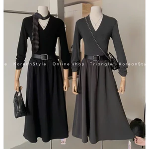 TRIANGLE - BeU Dress (Cân nhắc kỹ, return is not welcomed)- Đầm thun dài tay Hàn Quốc kèm belt thanh lịch