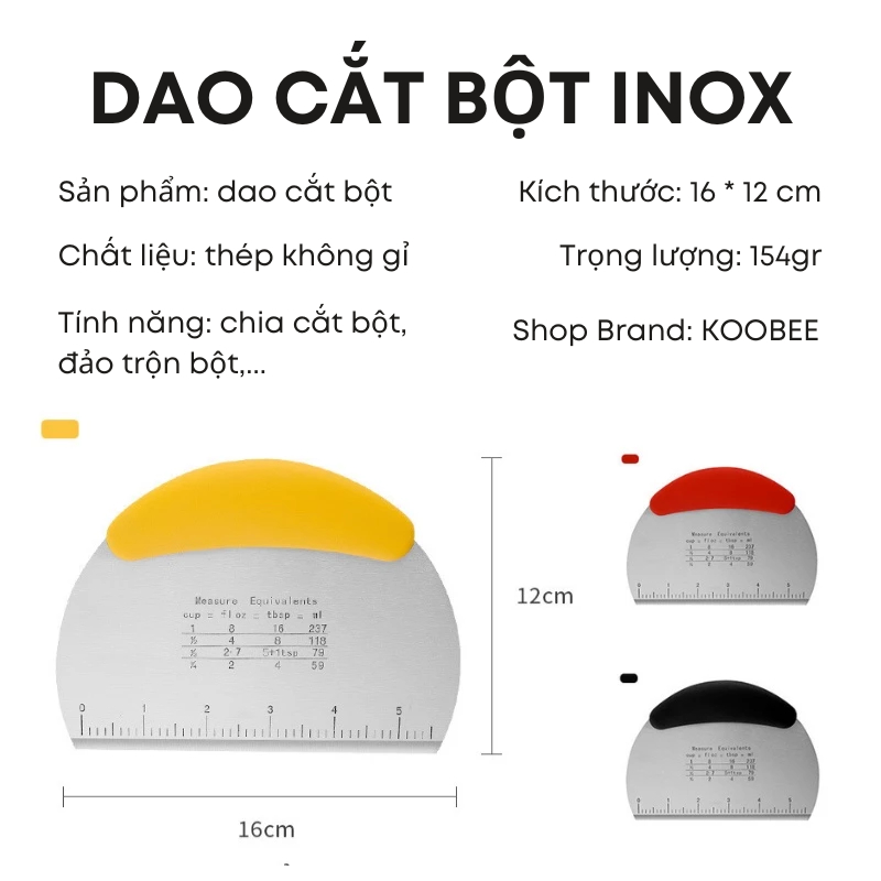 Dao Cắt Bột Làm Bánh KOOBEE Hình Bán Nguyệt – Inox 430 Không Gỉ, Có Vạch Chia, Cắt Pizza, Vét Bột Đa Năng (PKB28)