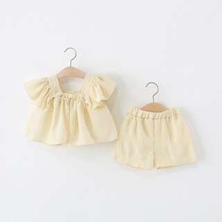 Bộ bé gái màu trơn quần ngắn phom babydoll rộng rãi hàng QC D1227 Bí Ngô Nhỏ