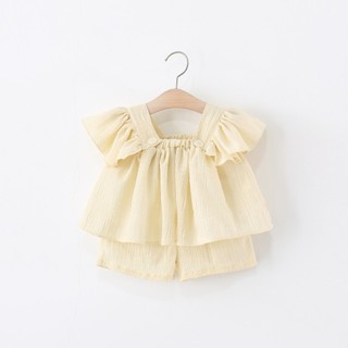 Bộ bé gái màu trơn quần ngắn phom babydoll rộng rãi hàng QC D1227 Bí Ngô Nhỏ