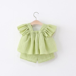 Bộ bé gái màu trơn quần ngắn phom babydoll rộng rãi hàng QC D1227 Bí Ngô Nhỏ