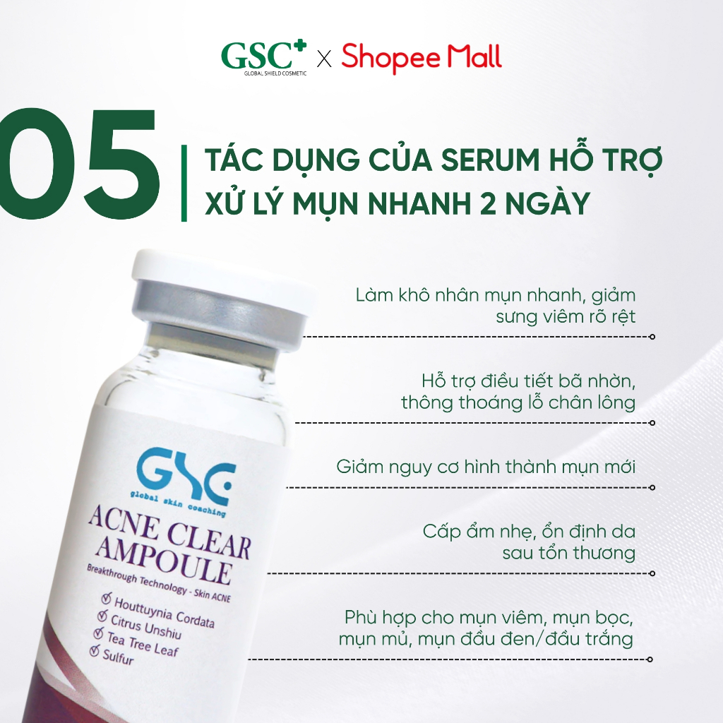Serum Hỗ Trợ Xử Lý Mụn Nhanh 2 Ngày Hàn Quốc GSC Acne Clear Ampoule - Chấm Mụn Giúp Ngăn Ngừa Mụn Mới 15ml - GC081A