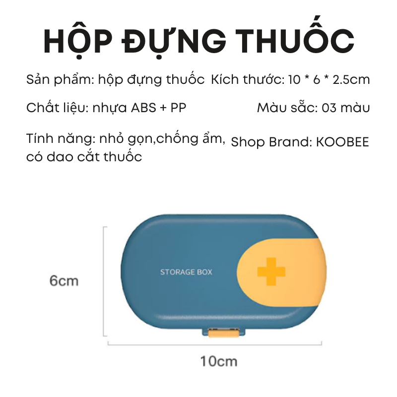 Hộp Đựng Thuốc Mini Kèm Dao Cắt KOOBEE – Chống Ẩm, 4 Ngăn Nhỏ Gọn, Dễ Mang Theo Khi Đi Làm, Du Lịch (NT08)
