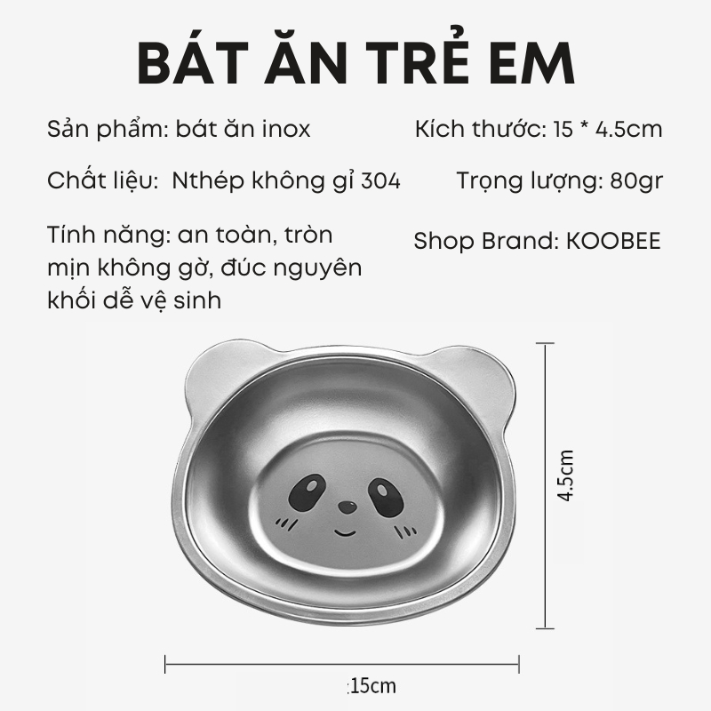 Bát Ăn Dặm Inox 304 KOOBEE Hình Gấu Dễ Thương Cho Bé Chất Liệu Cao Cấp An Toàn | 126