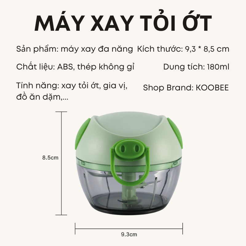 Máy xay tỏi ớt thực phẩm mini 3 lưỡi cầm tay dây kéo màu xanh đa năng tiện lợi | 007