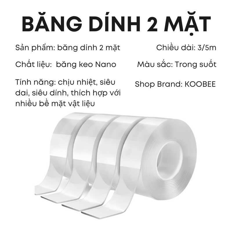 Cuộn Băng Dính 2 Mặt Trong Suốt Siêu Dính - Băng Keo Ma Thuật Dán Trên Mọi Bề Mặt Đa Năng Tiện Lợi  | 021