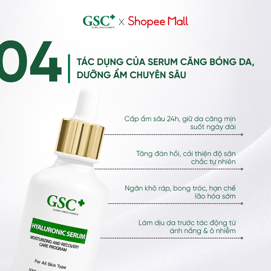 Serum Dưỡng Ẩm, Căng Bóng GSC Hyaluronic Serum 50ml – Serum Căng Bóng Da, Dưỡng Ẩm Chuyên Sâu - GC023A