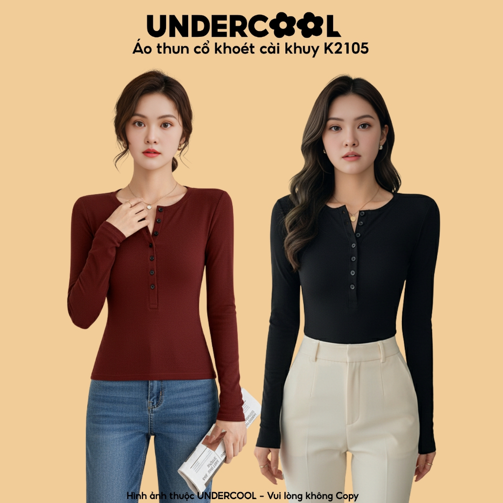Áo thun nữ dài tay cổ khuy khoét UNDERCOOL Vải cotton co dãn mềm mại, phong cách Hàn Quốc K2105