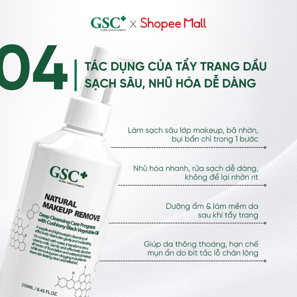 Dầu Tẩy Trang 2 IN 1 Dùng Cho Da Mặt Và Mắt GSC Natural Makeup Remove 250ml , Sạch Sâu, Nhũ Hóa Dễ Dàng - GC029A