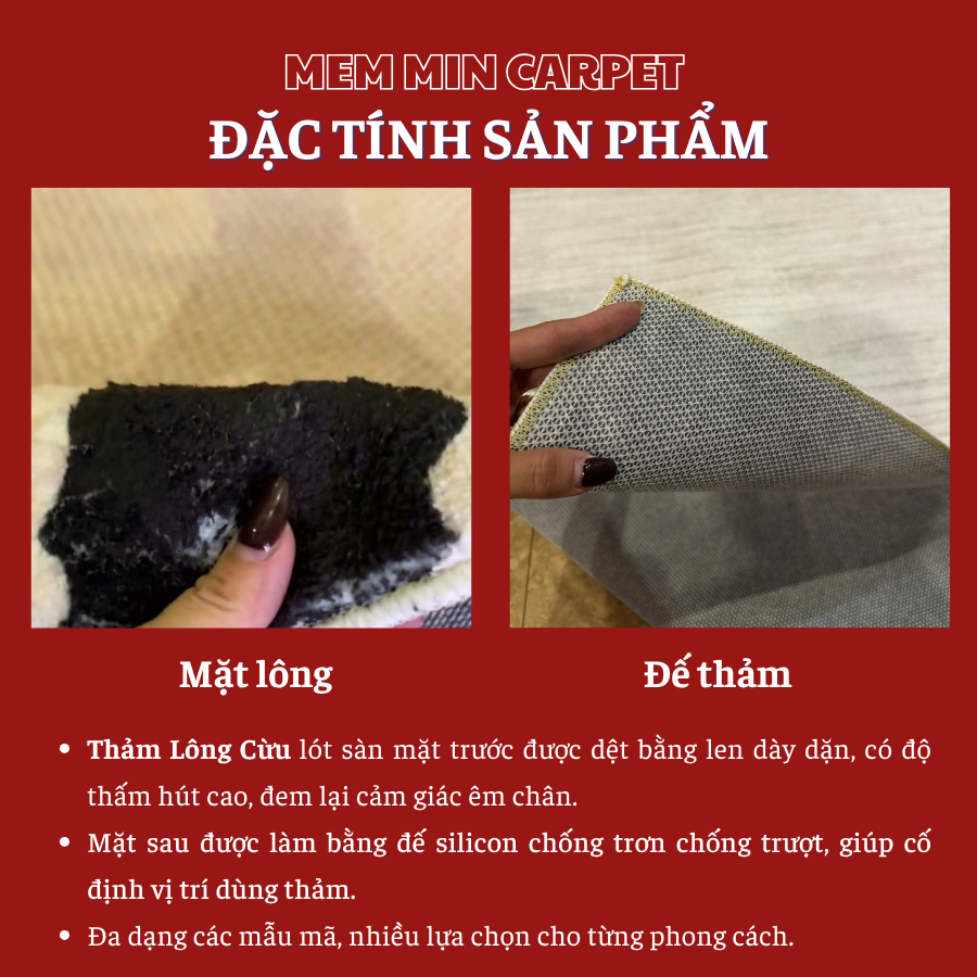 Thảm Lông Cừu Cổ Điển Êm Ái, Mềm Mượt, Không Rụng Lông Làm Mới Không Gian Sống - MemminCarpet - TH76