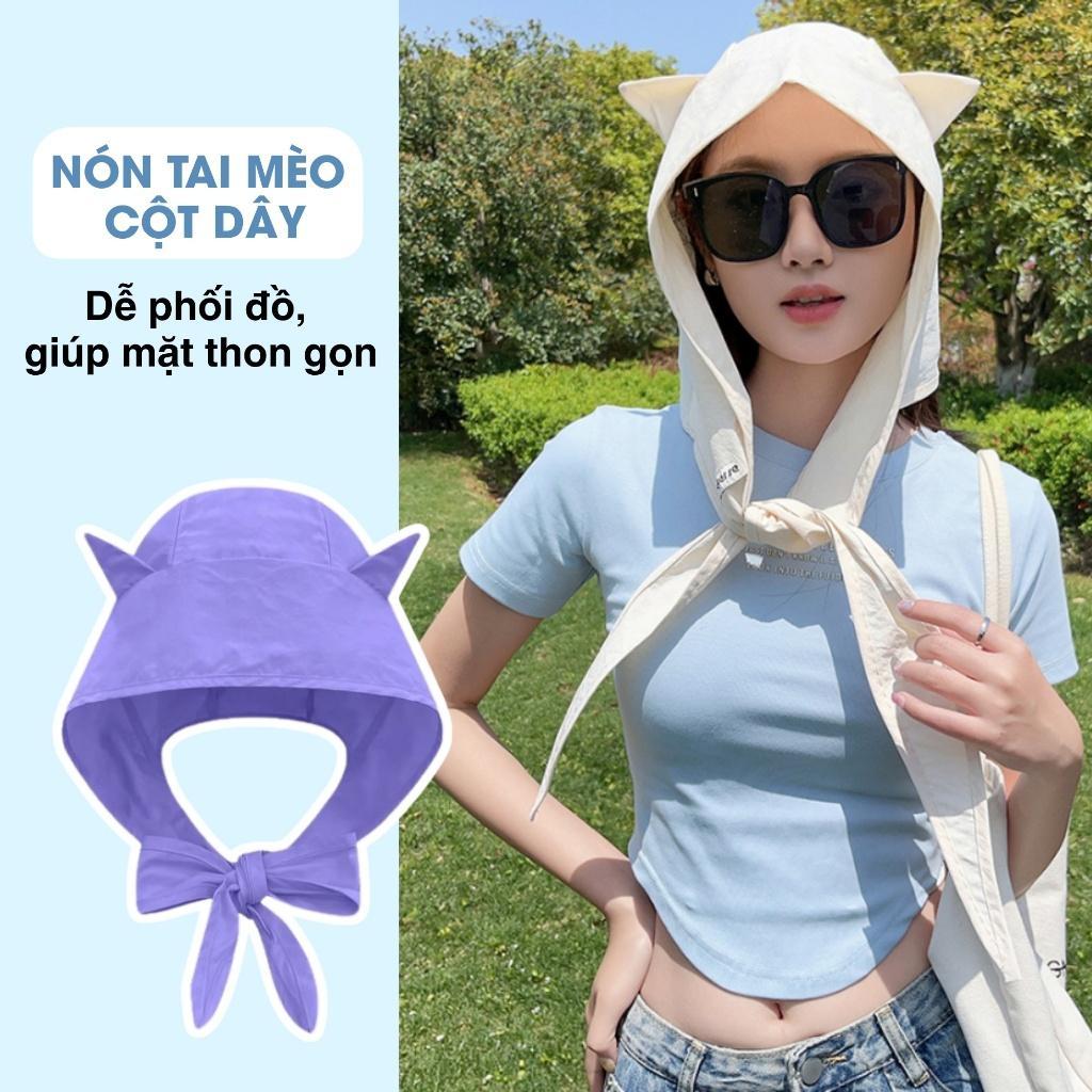 [ XẢ HÀNG ] Mũ Trùm Phối Tai Mèo Chống Nắng Mưa, Nón Chống Nắng Vải Dù Bóng Đa Năng, Làm Túi Đeo Chéo H&L N969