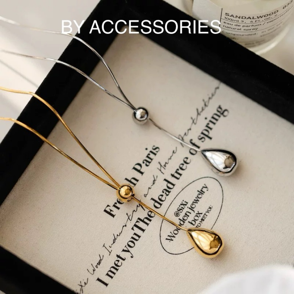 Dây chuyền nữ titan dáng dài kiểu mì vuông phối mặt hình giọt nước mạ vàng 18K không gỉ WN2540 BY ACCESSORIES