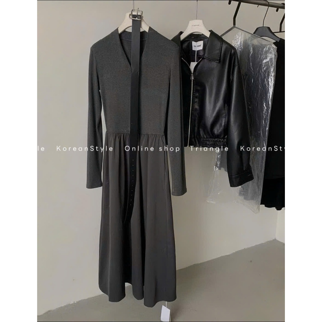 TRIANGLE - BeU Dress (Cân nhắc kỹ, return is not welcomed)- Đầm thun dài tay Hàn Quốc kèm belt thanh lịch