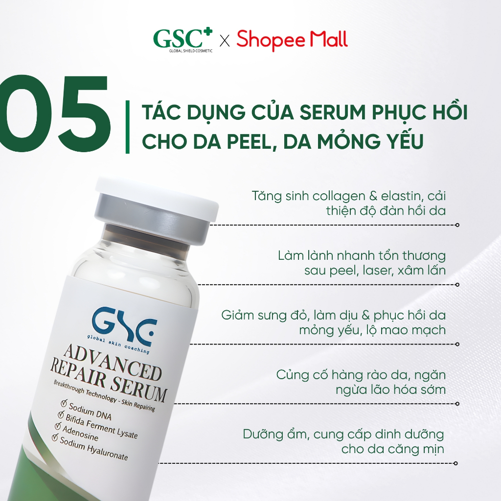 Serum Phục Hồi Da, Giảm Đỏ, Chống Lão Hóa GSC Advanced Repair Serum 15ml cho Da Peel, Da Mỏng Yếu - GC082A