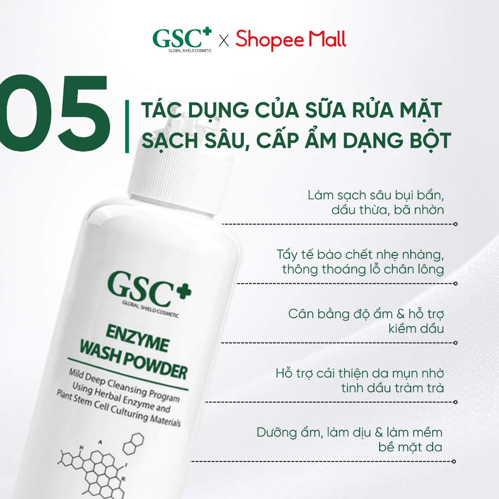 Sữa Rửa Mặt Sạch Sâu, Cấp Ẩm Dạng Bột GSC Enzyme Wash Powder - Bột Rửa Mặt Cho Mọi Loại Da 80g - GC034A