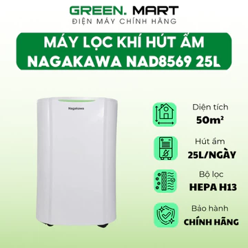 Máy hút ẩm lọc không khí 25L Nagakawa NAD8569 | Máy lọc khí hút ẩm phòng 50m sấy khô lọc bụi mịn