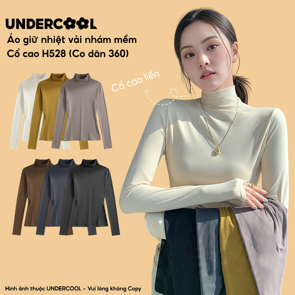Áo Giữ Nhiệt Thun Nữ Basic Cổ Lọ, cổ cao UNDERCOOL chất vải mềm co dãn, áo thun dài tay basic giữ ấm mùa đông H528