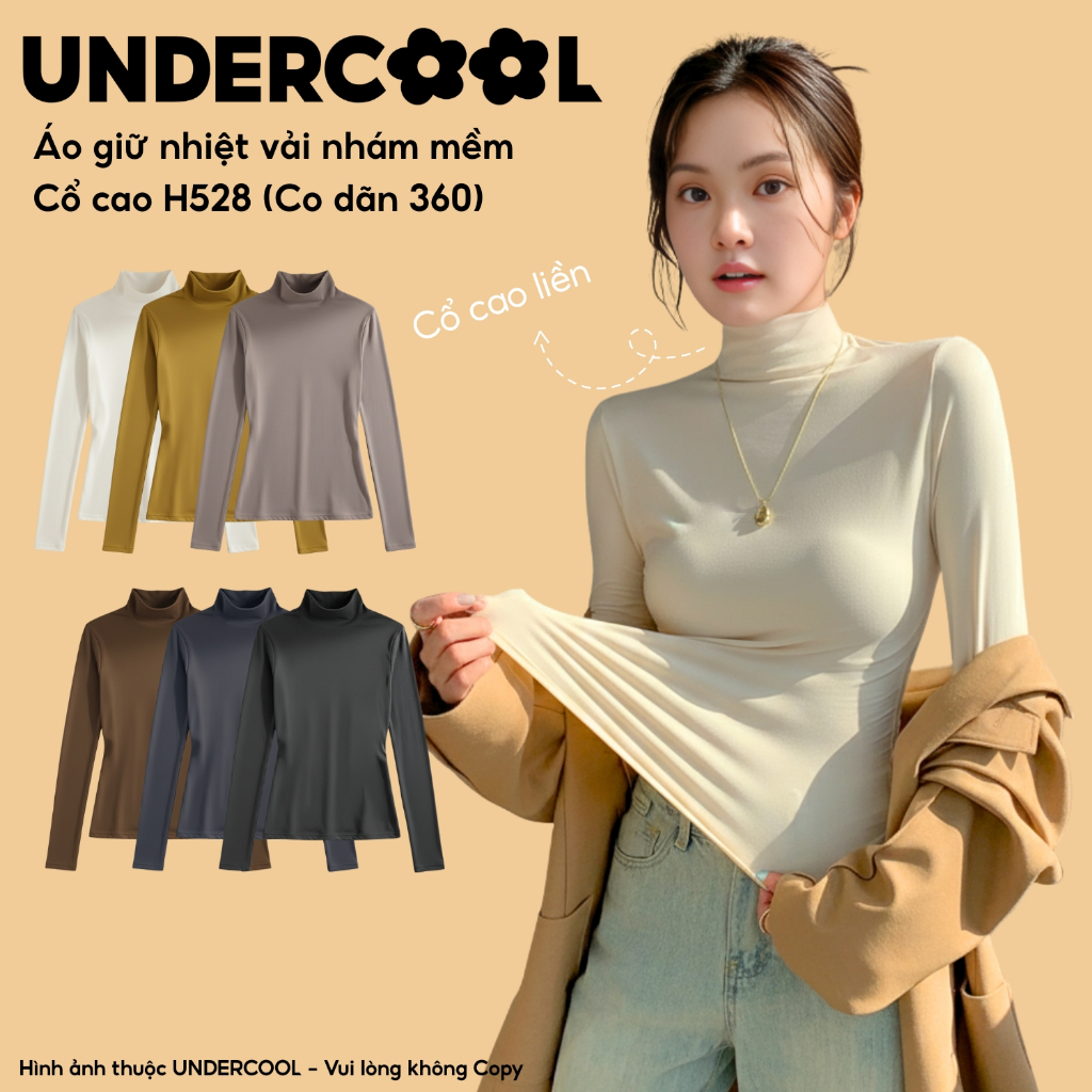 Áo Giữ Nhiệt Thun Nữ Basic Cổ Lọ, cổ cao UNDERCOOL chất vải mềm co dãn, áo thun dài tay basic giữ ấm mùa đông H528