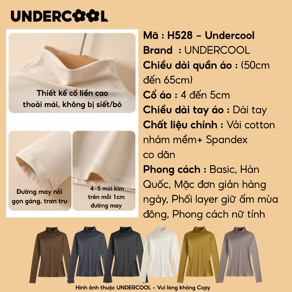 Áo Giữ Nhiệt Thun Nữ Basic Cổ Lọ, cổ cao UNDERCOOL chất vải mềm co dãn, áo thun dài tay basic giữ ấm mùa đông H528