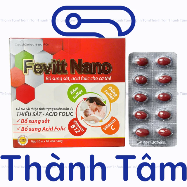 (100V, 4M) Viên uống FEVITT NANO 100V bổ sung sắt, acid folic, bổ máu, cải thiện tình trạng thiếu máu