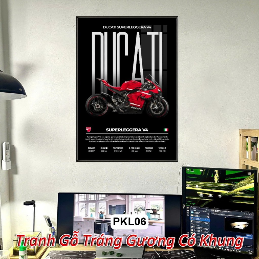 Tranh Xe Moto Phân Khối Lớn Tráng Gương Khung Composite Decor treo tường, phòng khách, phòng game