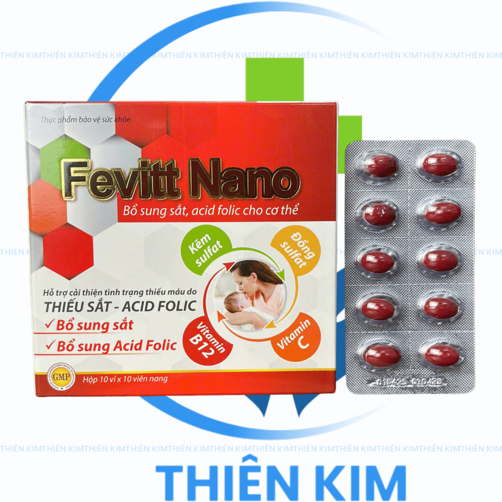 (100V, 4M) Viên uống FEVITT NANO 100V bổ sung sắt, acid folic, bổ máu, cải thiện tình trạng thiếu máu