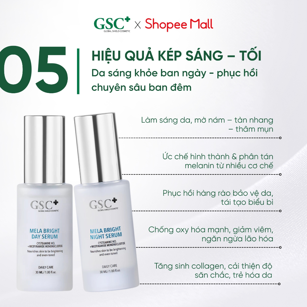 Bộ Đôi Serum Dưỡng Sáng, Mờ Thâm Nám DAY & NIGHT MELA BRIGHT SERUM 30 ML Hỗ Trợ Sáng Da, Mờ Nám - S2